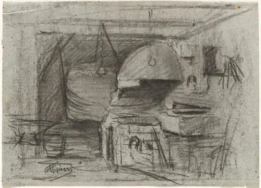 Interior of a Forge (recto) / Yard with a Pigsty (verso), by Adolphe Appian
