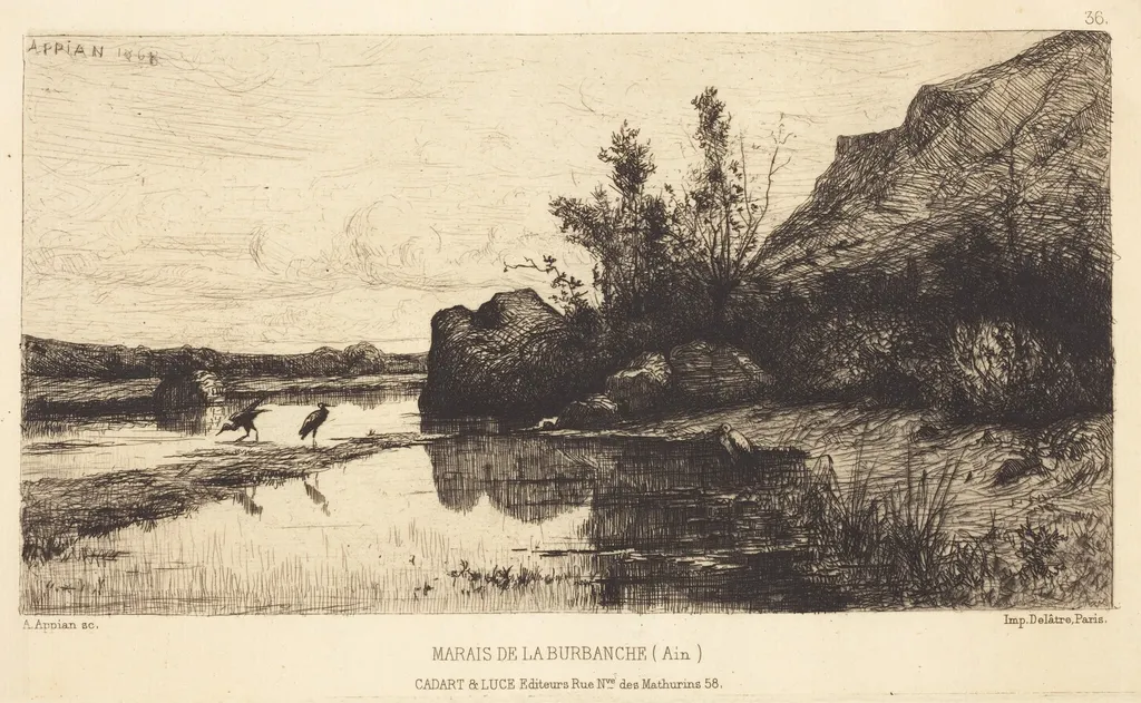 Marais de la Burbanche, by Adolphe Appian, ink, 1858