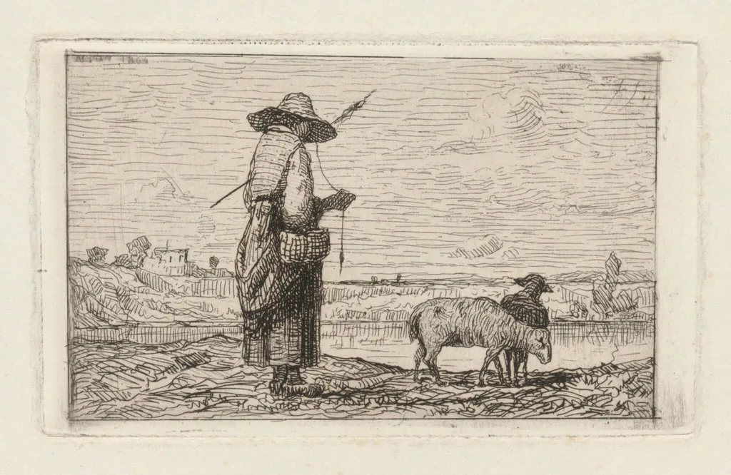 Shepherdess, by Adolphe Appian, ink, 1861