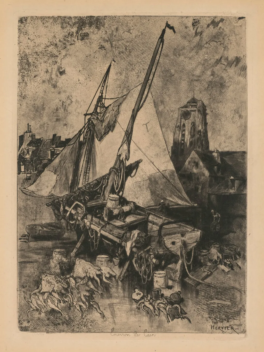 Fishing Boats, Normandy (Environ de Caen), by Adolphe Hervier, 1863