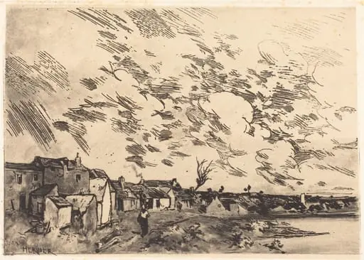 Village sur le bord d'une Riviere, by Adolphe Hervier