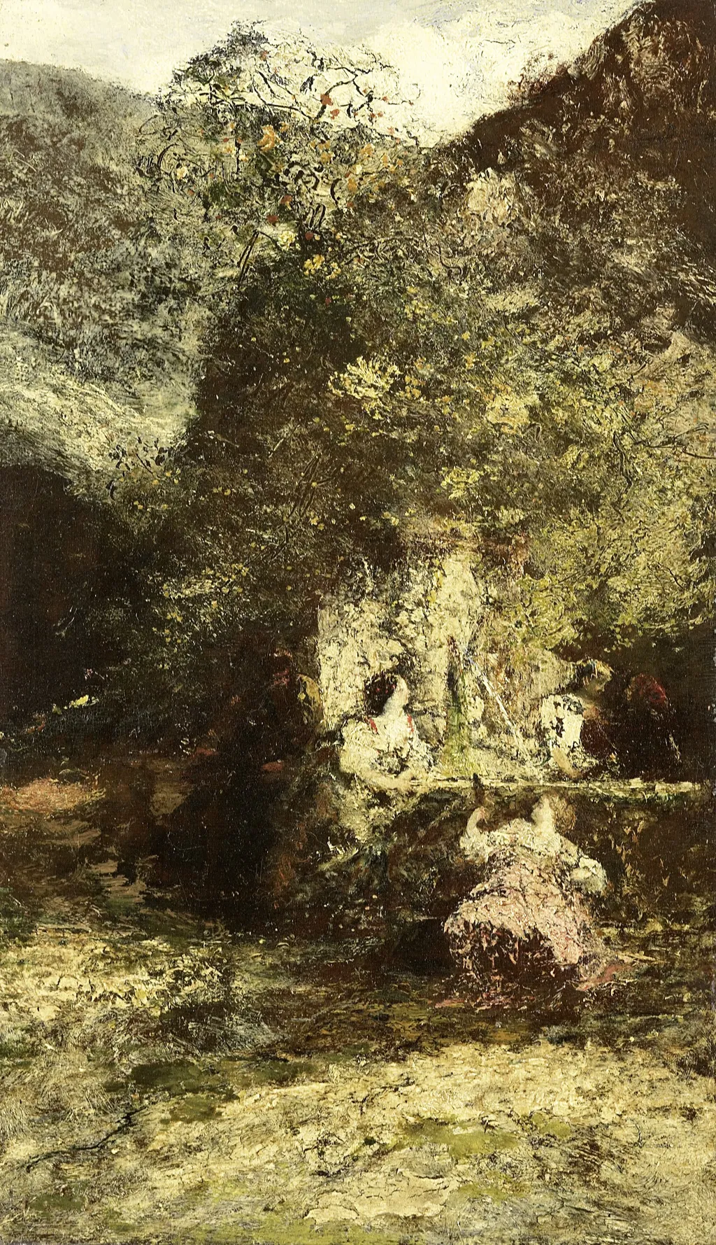 Figures near a Fountain, by Adolphe Joseph Thomas Monticelli, oil