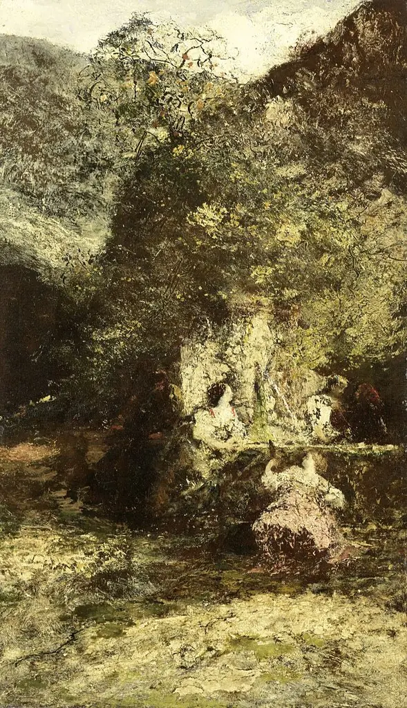 Figures near a Fountain, by Adolphe Joseph Thomas Monticelli