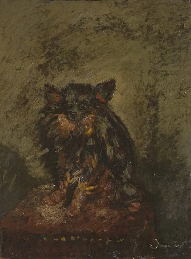 Hond op stoel, by Adolphe Joseph Thomas Monticelli