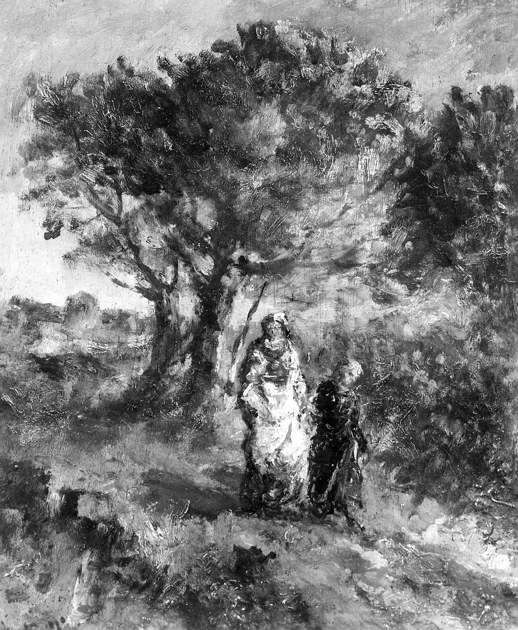 Landscape with Two Figures (Hagar and Ishmael?), by Adolphe Joseph Thomas Monticelli, unspecified, 1865