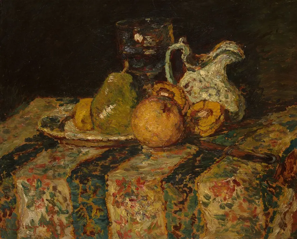 Still Life with Fruit and Wine Jug, by Adolphe Joseph Thomas Monticelli