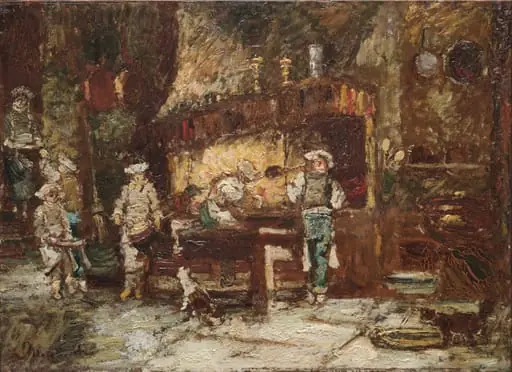 The Kitchen of the Rôtisserie des Deux Paons, by Adolphe Joseph Thomas Monticelli