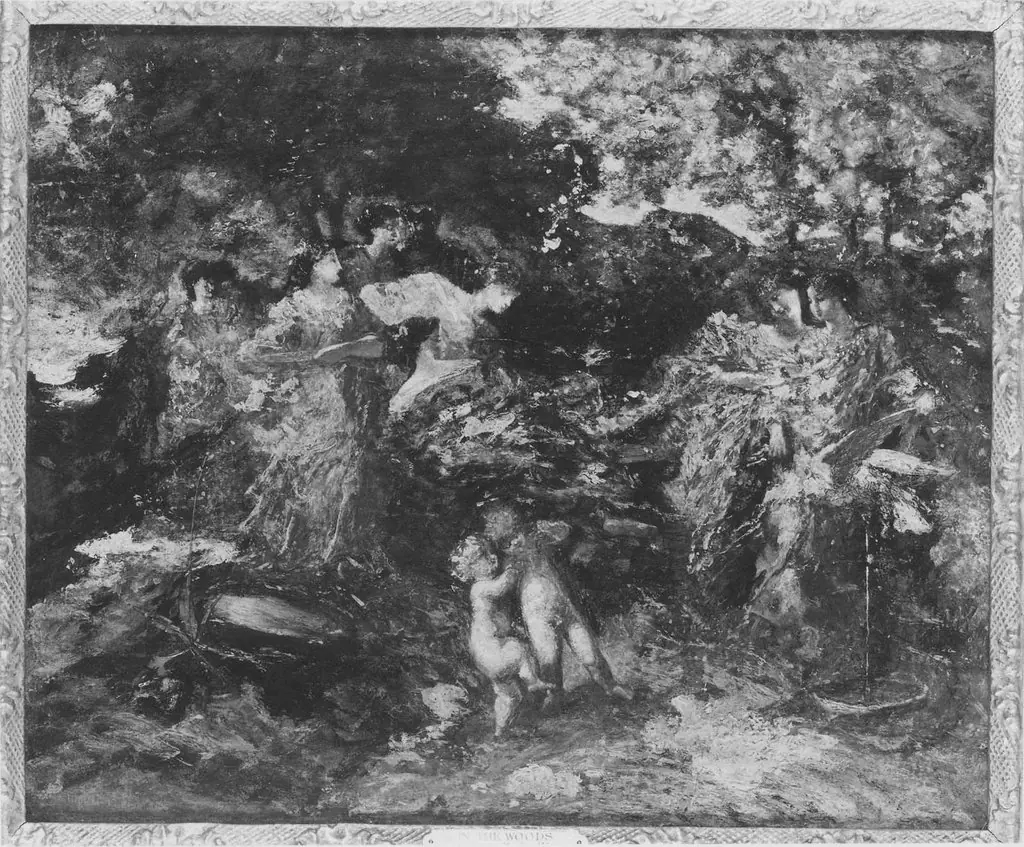 Women and Cherubs in a Glen, by Adolphe Joseph Thomas Monticelli