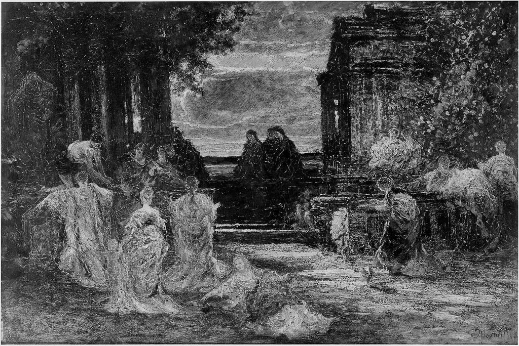 Women on the Terrace of a Classical Building, by Adolphe Joseph Thomas Monticelli, unspecified, 1865