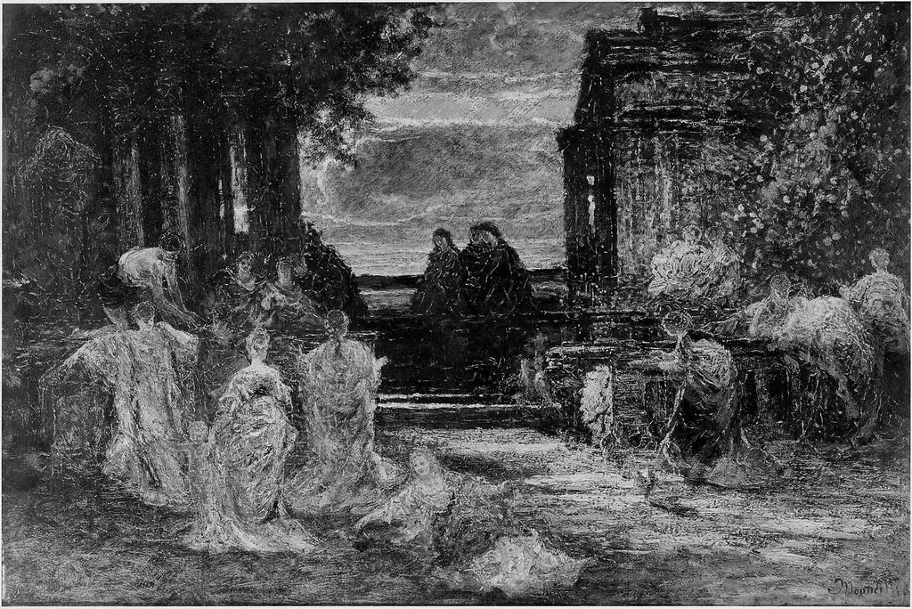 Women on the Terrace of a Classical Building, by Adolphe Joseph Thomas Monticelli