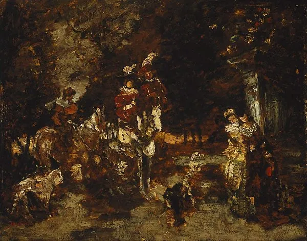 Wood scene with riders, by Adolphe Joseph Thomas Monticelli, unspecified, 1875