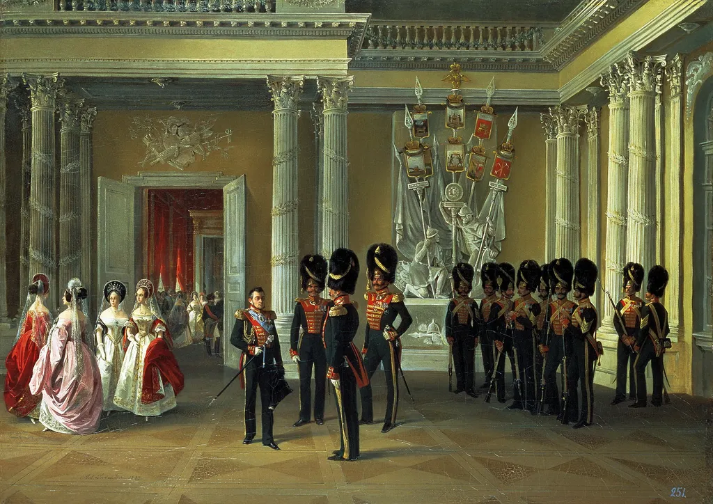 Part of the White (Armorial) Hall in the Winter Palace, by Adolphe Ladurner, oil, 1838