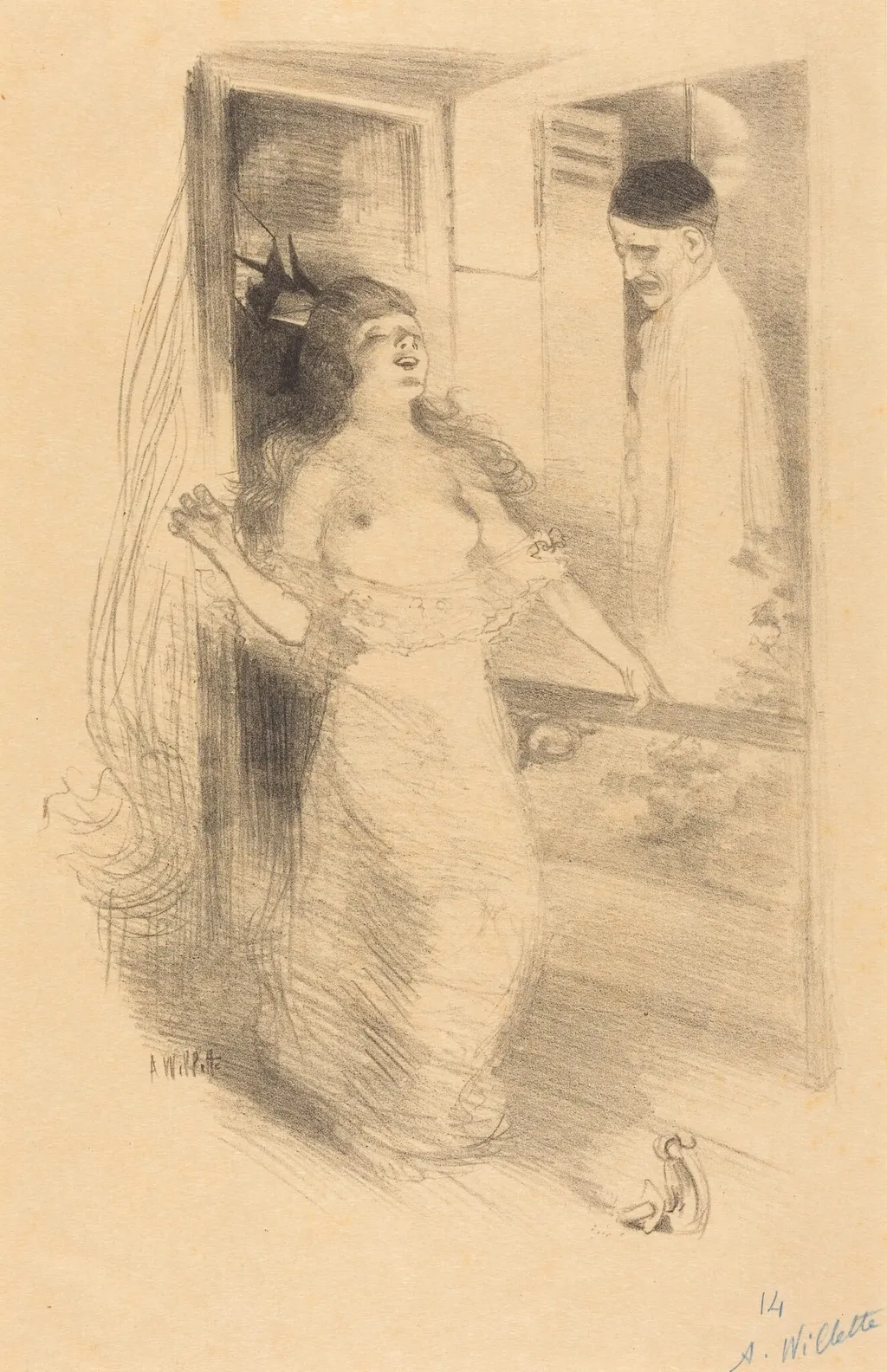 Hanging Clown (Pierrôt pendu), by Adolphe Léon Willette, ink, 1894