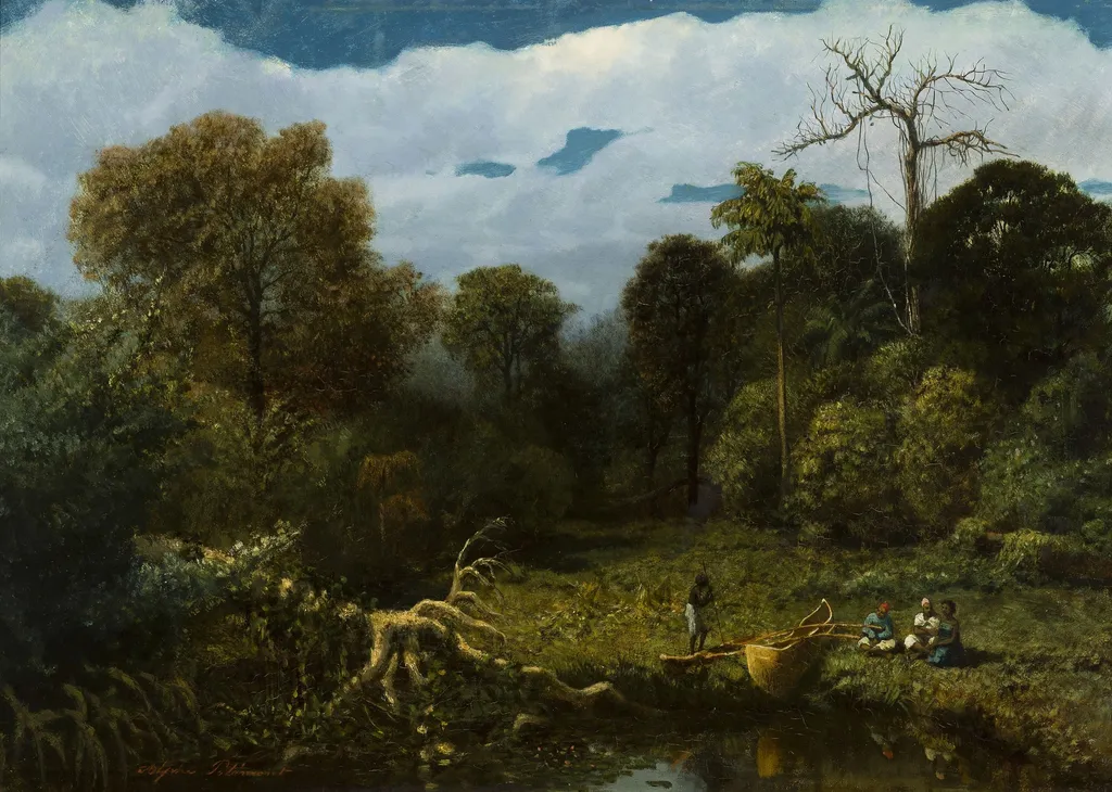 Paisagem à beira rio (atribuído), by Adolphe Martial-Potémont, oil, 1870