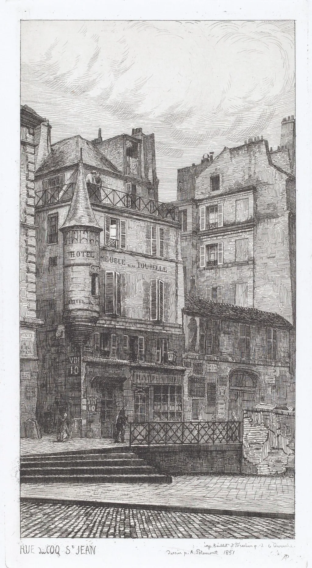 Rue du Coq St. Jean, by Adolphe Théodore Jules Martial Potémont, ink, 1851