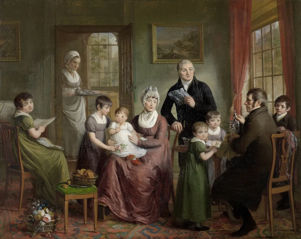 Portrait of the Family of Adrianus Bonebakker with Dirk L. Bennewitz, by Adriaan de Lelie, oil, 1809