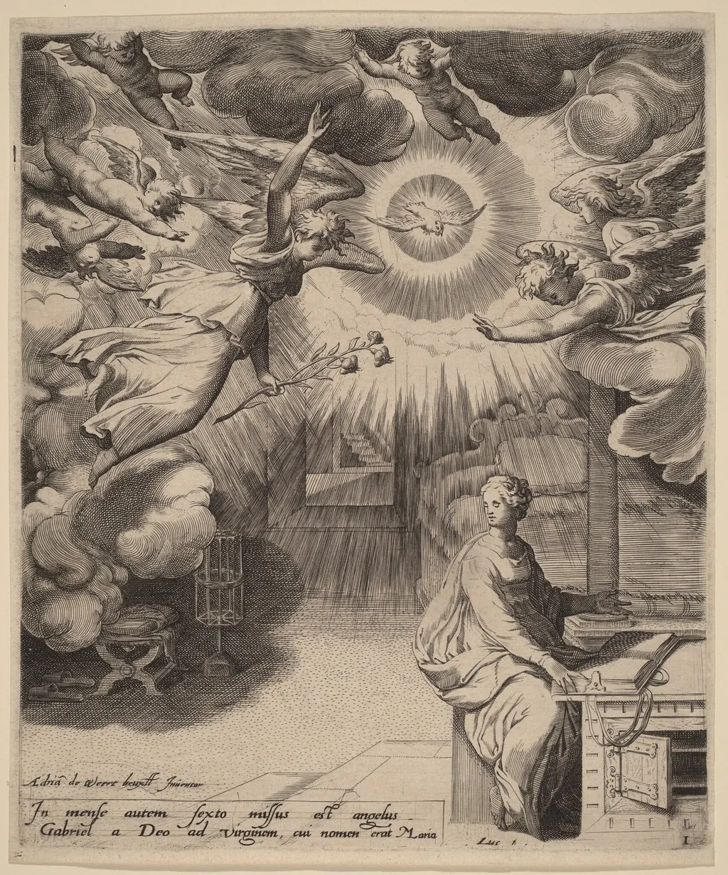 The Annunciation, by Adriaan de Weerdt, ink, 1573