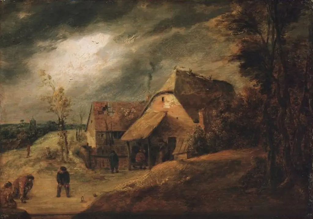 Landscape with Bowlers, by Adriaen Brouwer