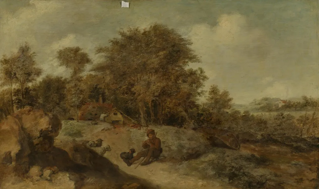 Landscape with Shepherd, by Adriaen Brouwer, oil, 1635