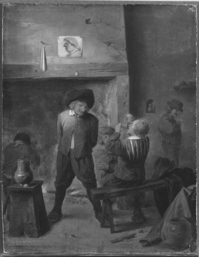 Peasants by a Fire, by Adriaen Brouwer, oil, 1630