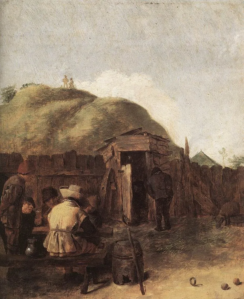 Seated Drinkers, by Adriaen Brouwer, oil, 1635