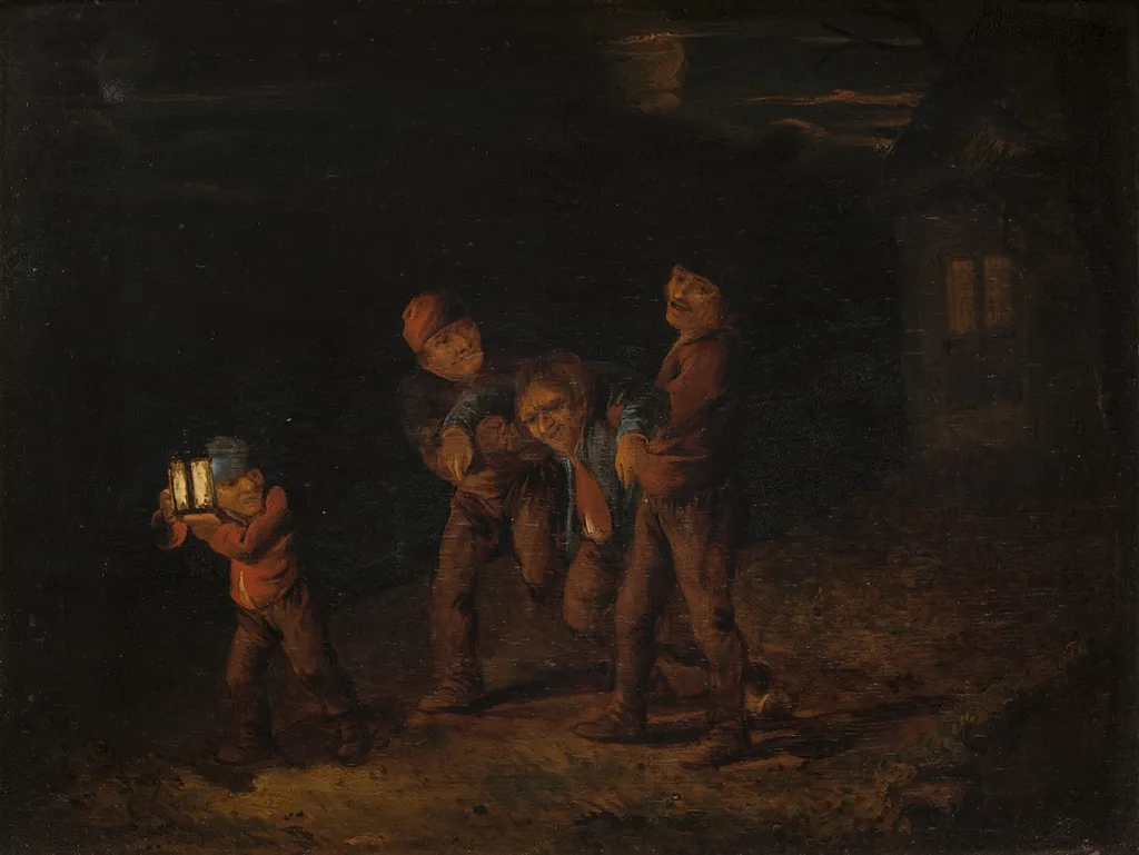 Seeing the Drunkard Home, by Adriaen Brouwer, unspecified, 1629