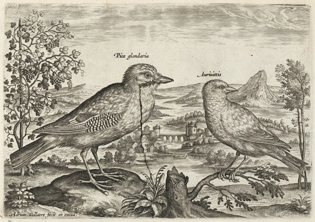 Jay and Finch, by Adriaen Collaert, ink, 1600