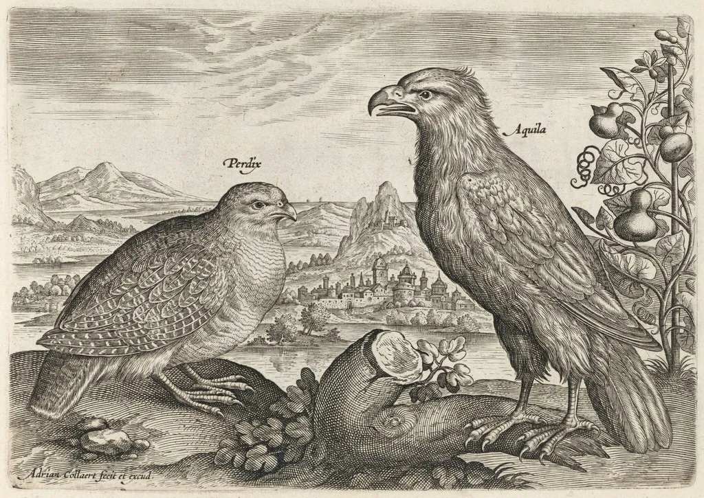 Partridge and Eagle, by Adriaen Collaert, ink, 1600