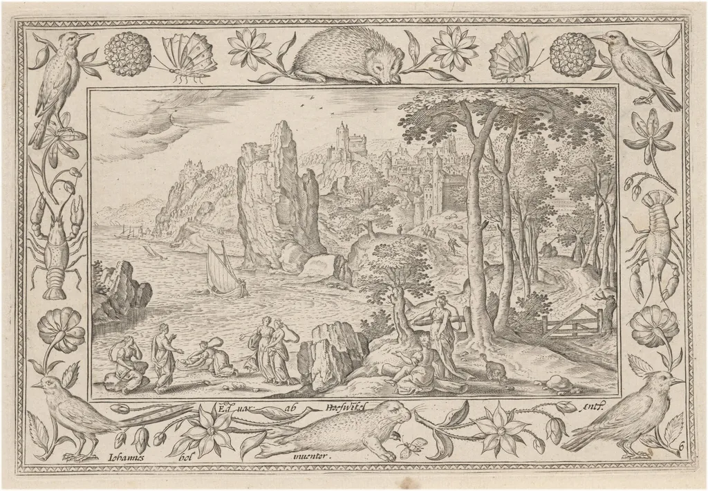 Pharaoh’s Daughter Finding Moses, by Adriaen Collaert, ink, 1584