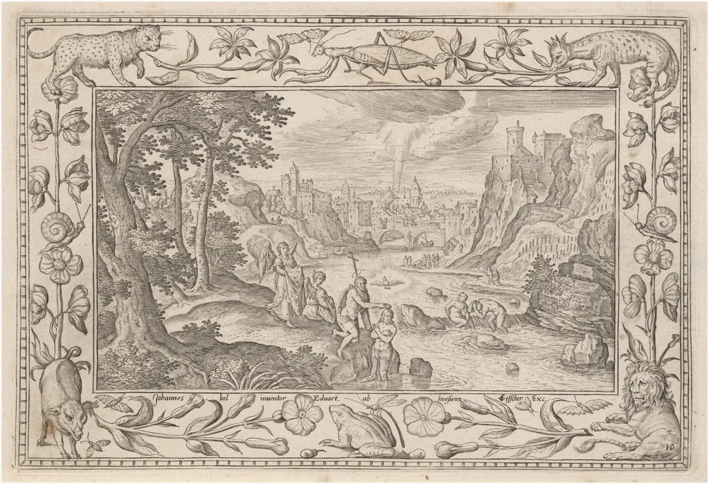 The Baptism of Christ, by Adriaen Collaert, ink, 1584