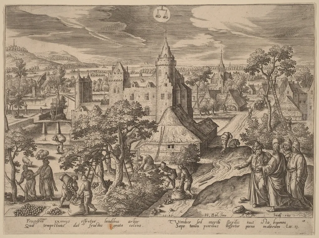 The Parable of the Barren Fig Tree, by Adriaen Collaert, ink, 1585