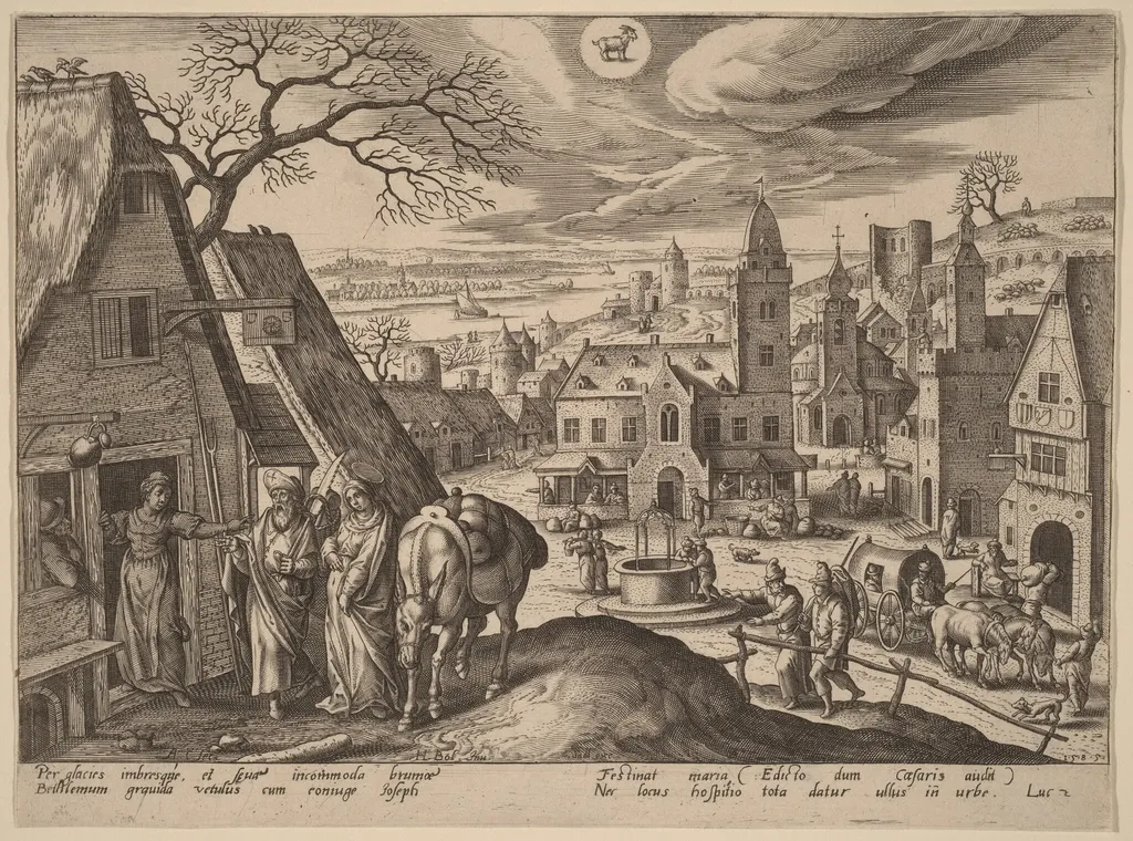 The Virgin and Joseph at the Inn, by Adriaen Collaert, ink, 1585