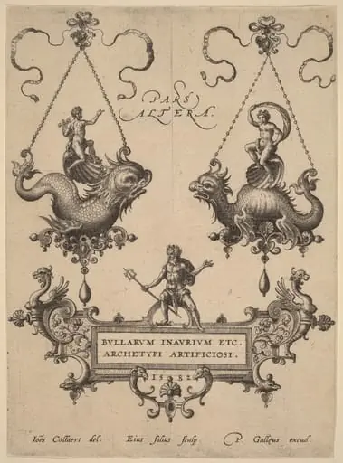 Title Plate with Designs for Pendants, by Adriaen Collaert