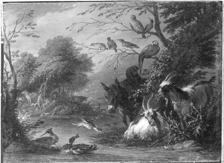Earthly Paradise with in the background the Fall of Man (Genesis 3:6), by Adriaen de Grijef
