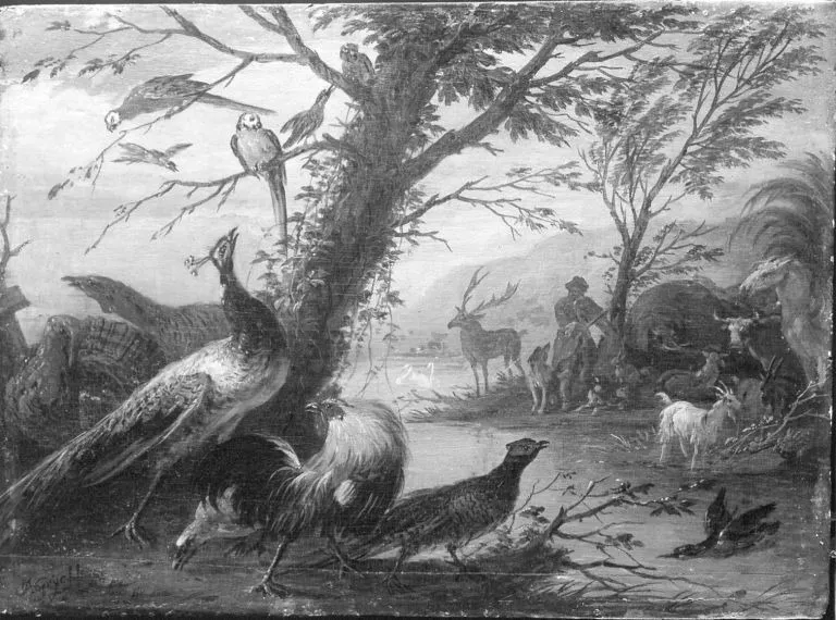 Orpheus bezaubert die Tiere, by Adriaen de Grijef, oil, 1702