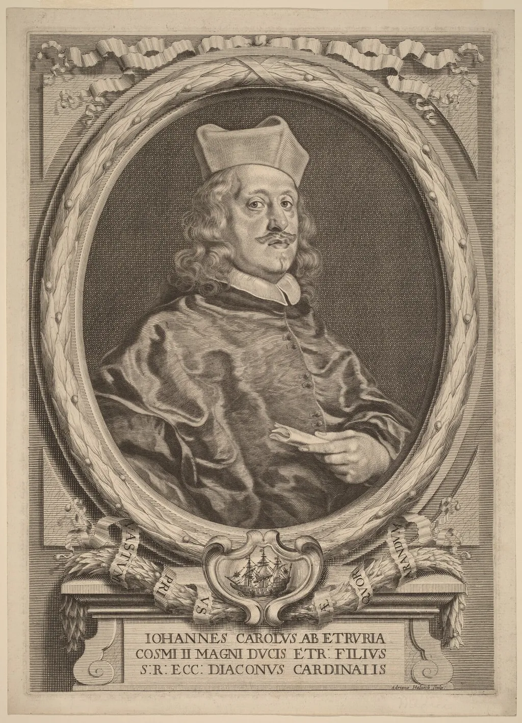 Cardinal Giovanni Carlo dei Medici, by Adriaen Haelwegh, ink, 1691