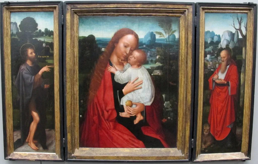 Madonna with John the Baptist and Saint Jerome, by Adriaen Isenbrandt, oil, 1493