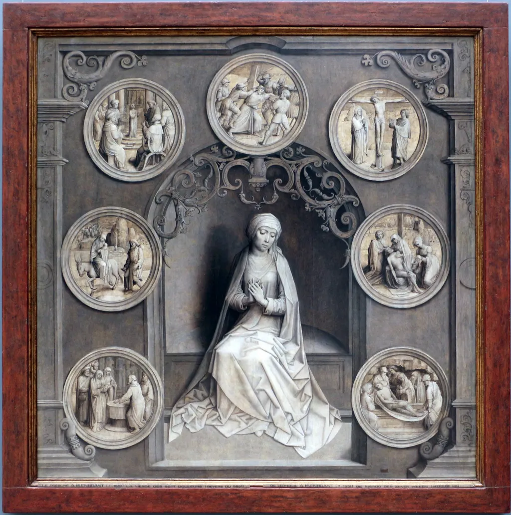 Our Lady of the Seven Sorrows (grisaille), by Adriaen Isenbrandt, oil, 1521