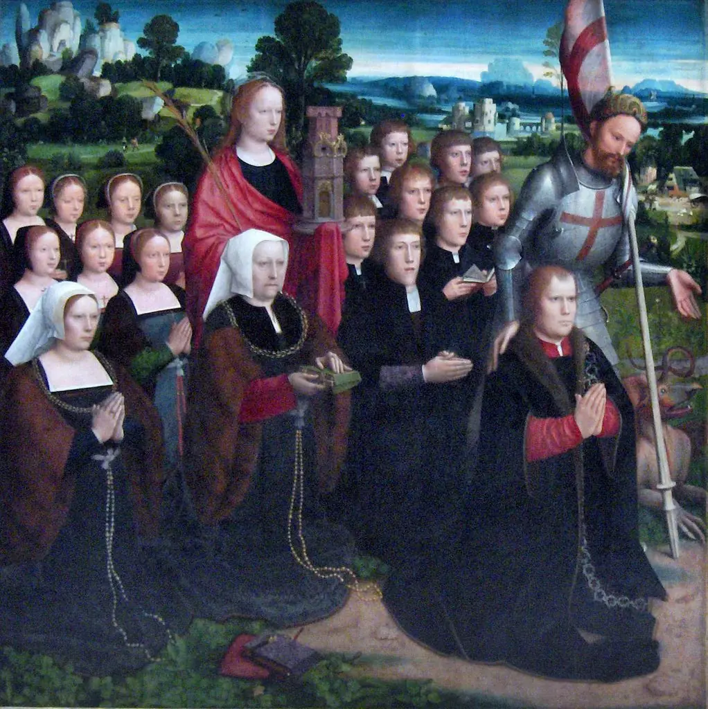 Our Lady of the Seven Sorrows (left wing of diptych: Joris van de Velde, his wife Barbara Le Maire and their children with Saints George and Barbara), by Adriaen Isenbrandt
