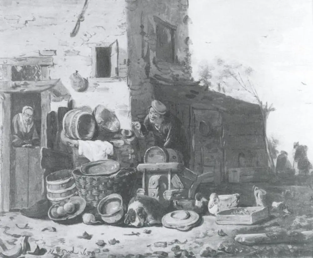 Outside a Decayed Cottage, by Adriaen Lievensz. van der Poel