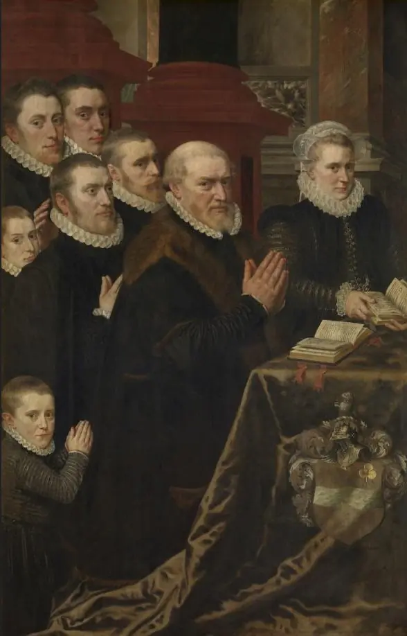 Gillis de Smidt with seven children, by Adriaen Thomasz. Key