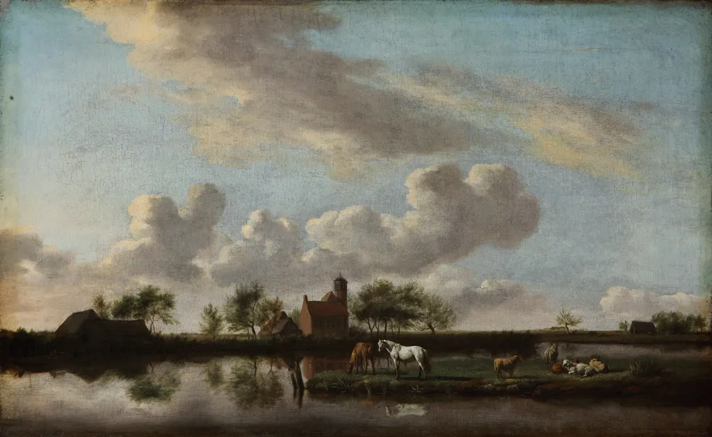 A Flat Canal Landscape, by Adriaen van de Velde, oil, 1660
