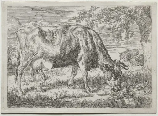 Cow and Two Sheep at the Foot of a Tree, by Adriaen van de Velde