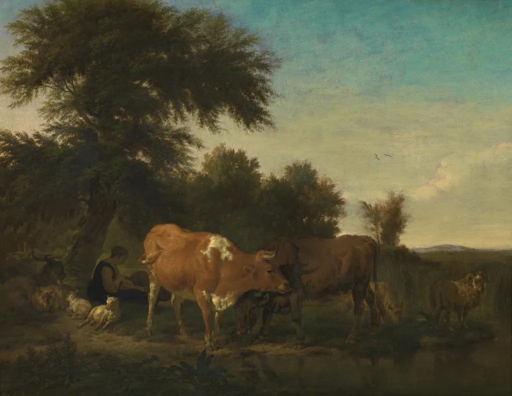Landscape, by Adriaen van de Velde, oil, 1664