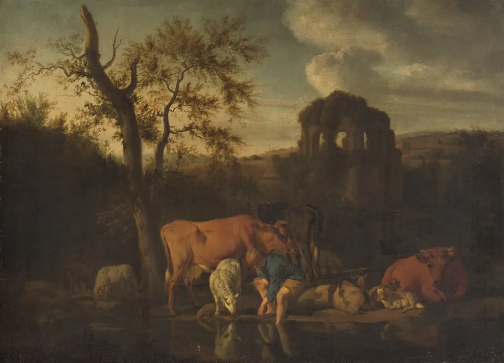 Landschaft mit Herde und Hirten, by Adriaen van de Velde, unspecified, 1664