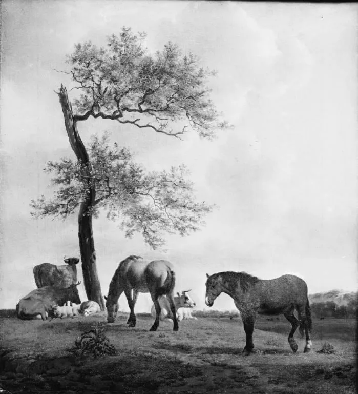 Pasture with Horses and Cattle, by Adriaen van de Velde, oil, 1660