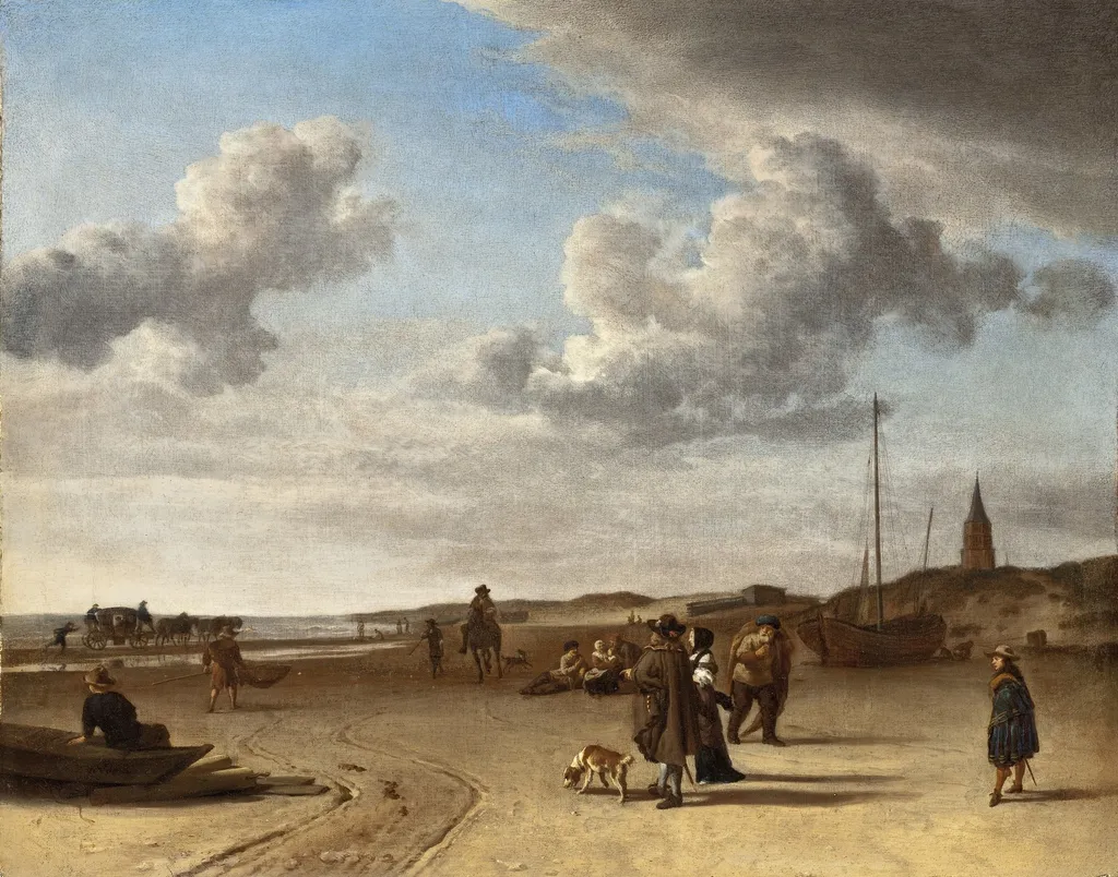 The Beach at Scheveningen, by Adriaen van de Velde, oil, 1670