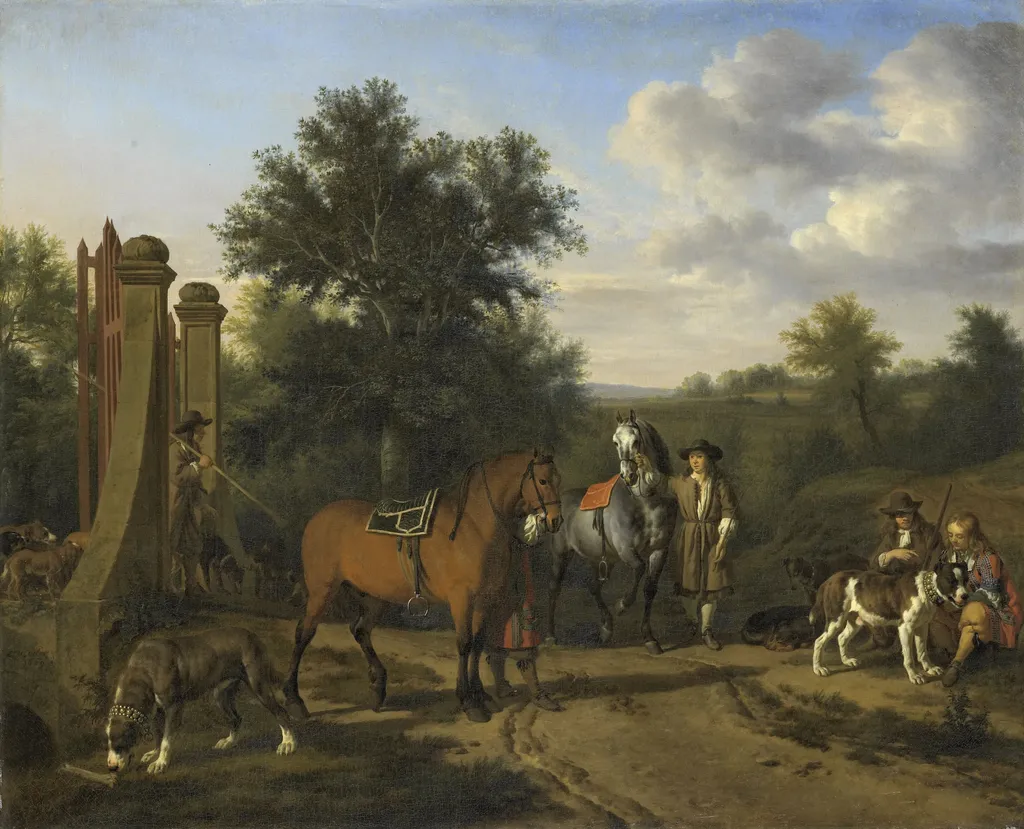 The hunting party, by Adriaen van de Velde, oil, 1669