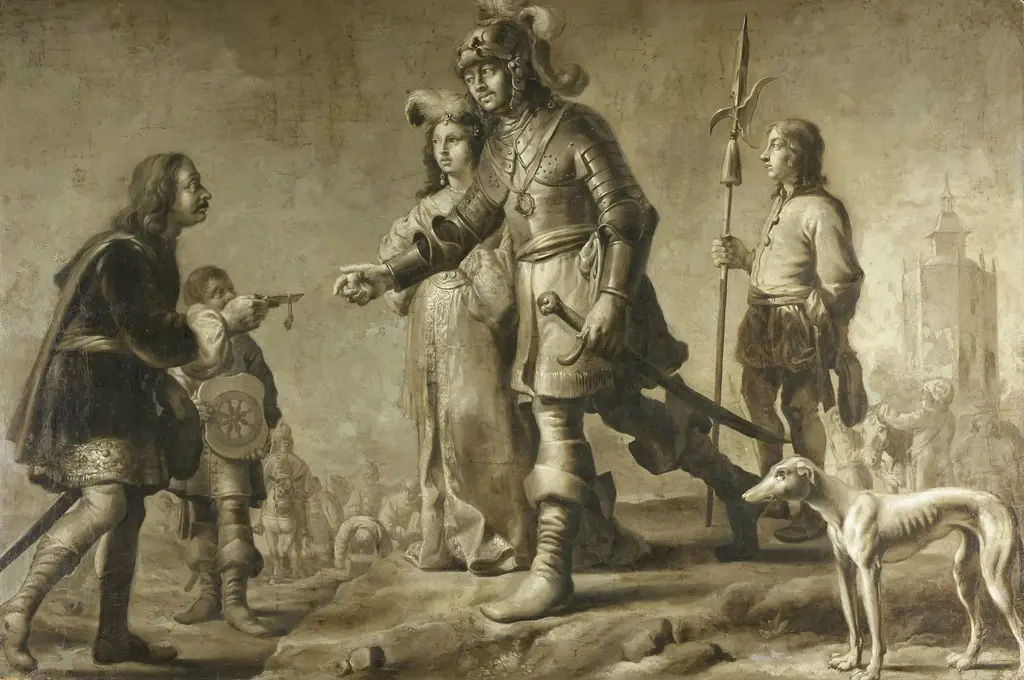 Boudewijn van Heusden (?-870) and his wife Sophia receiving homage from the legate of King Edmund
