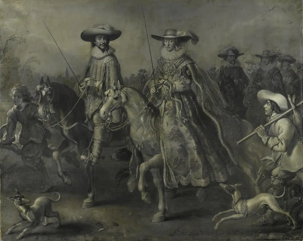 Frederick V (1596-1632), Elector of the Palatinate, King of Bohemia, and his wife Elizabeth Stuart (1596-1662) on horseback, by Adriaen van de Venne